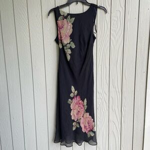 Robbie Bee 90s 100% Silk Floral Sequin Dress - SZ 8